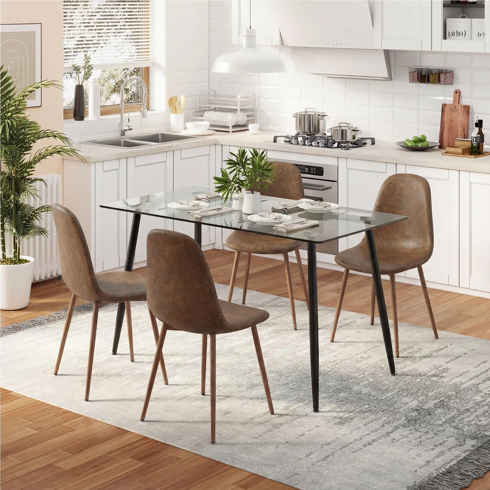 056306ab92aea3e3439c6c9121995030b12f5bac10147578e3663c093ecc9916.webp Tangkula Modern Kitchen Table and Chairs for 4 - Image 1