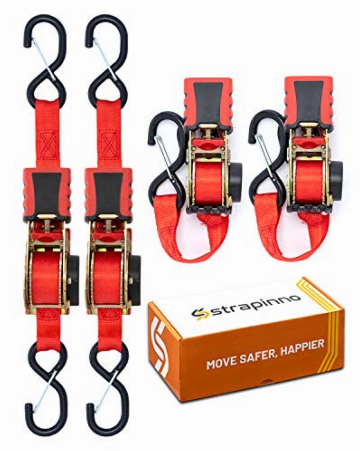 05794d046c5223166544b74c8d4e2e81b1921aea9f6bd2c11ba69ae1411aa37f.jpg Strapinno 4pcs Retractable Ratchet Straps Bundle (1-in x 6-ft), Secure Tie-Downs with Rubber-Coated Steel Handles, S-Hooks & Durable Hardware for - Image 1