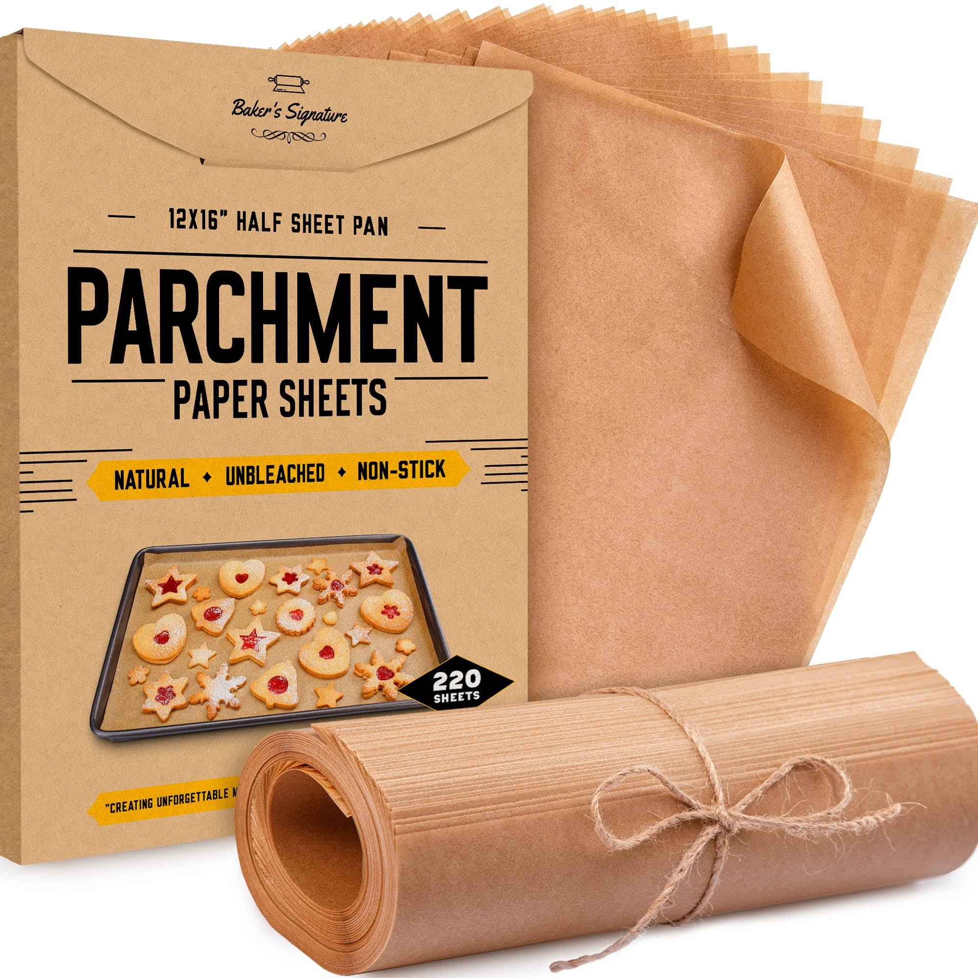 05852b6d2d53a08d382240707a737b70d3057c990cac8eec7a691697a8d0faa5.jpg Parchment Paper Baking Sheets by Baker's Signature | Precut Silicone Coated & Unbleached - Will Not Curl or Burn - Non-Toxic & Comes in Conven - Image 1