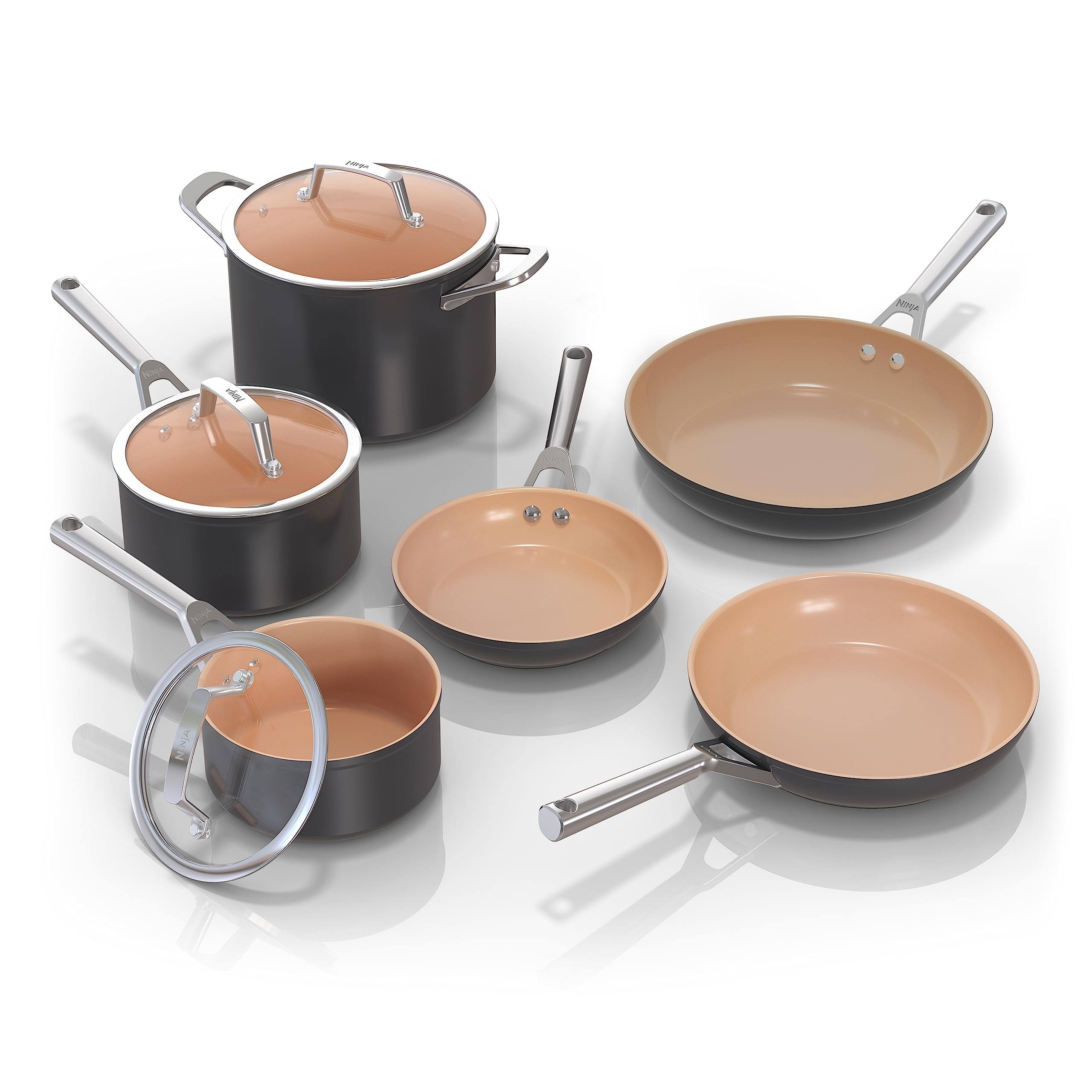 059e38343d591de2d5408d2cda8d56f57c10892d591d834dd4d4db76ff8147b4.jpg Ninja Extended Life Premium Ceramic 9-Piece Cookware Set - Image 1