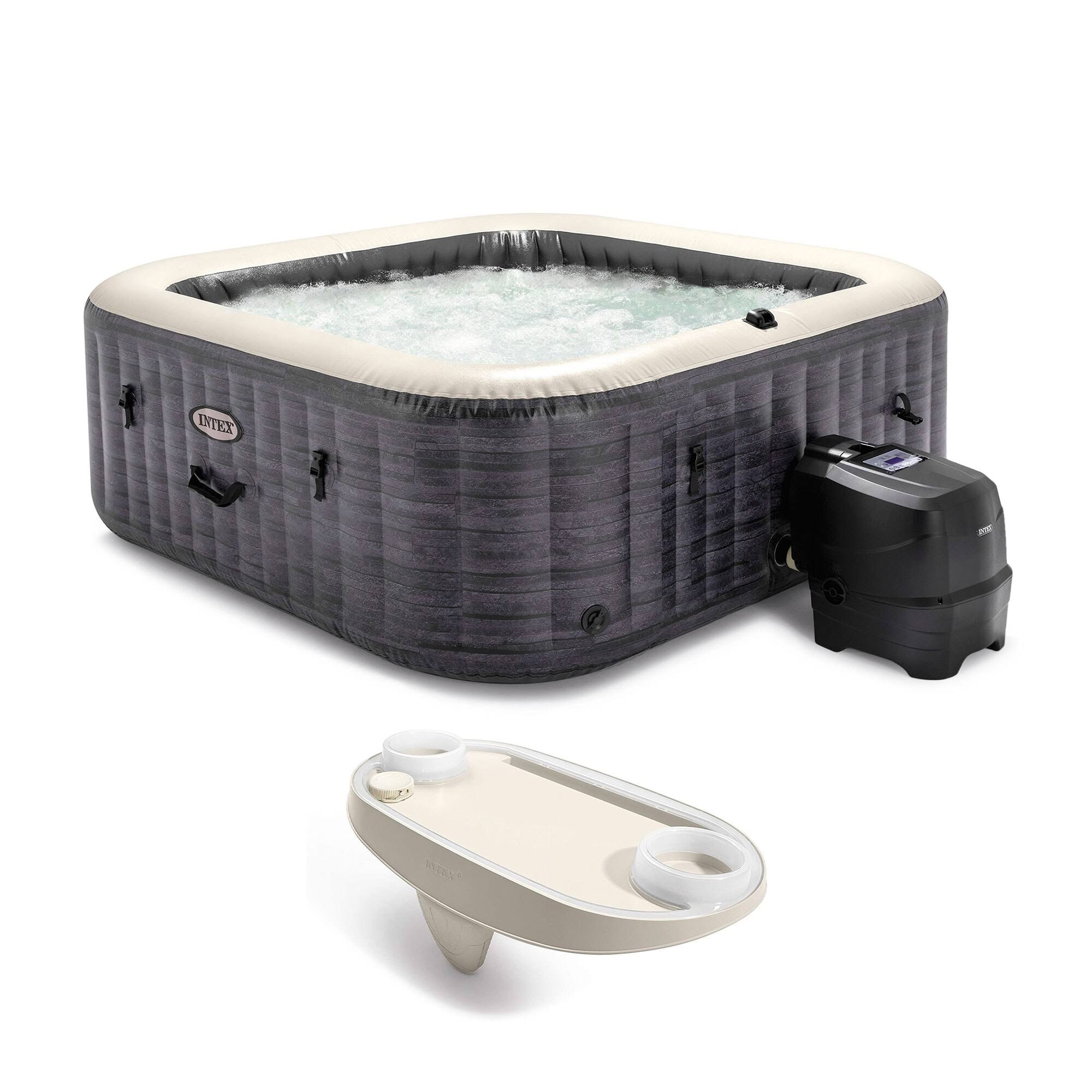 05b245bc7946e2a67ac32400ee33f91ec52cac68fb8310ae369f1e72b758dad5.jpg Intex PureSpa Plus Greystone Inflatable Hot Tub, 94 x 28 inch, with Phone Tray, White - Image 1