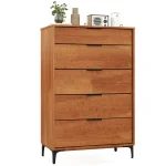 Mid Century Modern 5-Drawer Dresser, Wooden Chest of Drawers with Interlock System, Anti-Tip Kit & Metal Legs for Bedroom, Living Room, Hallway