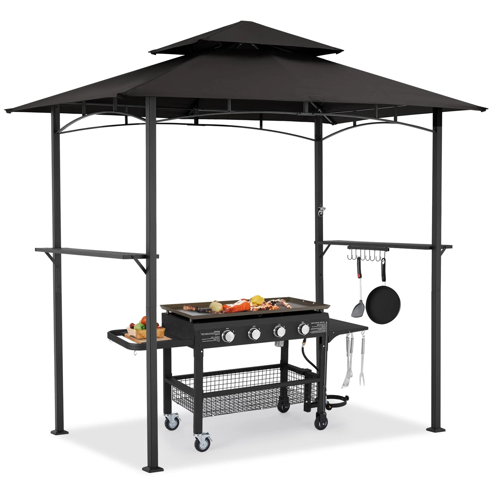 05e45f9f463827b678425bdb172930865afc9134fc149dcaf70b50833e9d8997.webp AECOJOY Grill Gazebo 8’x 5’ Outdoor Patio Backyard BBQ Grill Shelter, Black - Image 1