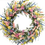 Egolot 24 inch Spring Summer Colorful Flower Wreath for Front Door, Forsythia Lavender Wild Flowers Wreath for Home Decor, Colorful Wild Flowers