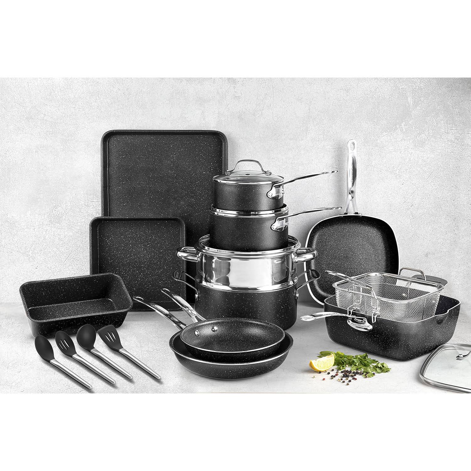 05f985de5ea89516a0585c5fa583e1465616c5e2c1e23a4844bf4652e03cab55.jpg Granitestone 22-Piece Non-Stick Aluminum Cookware Set with Utensils - Image 1