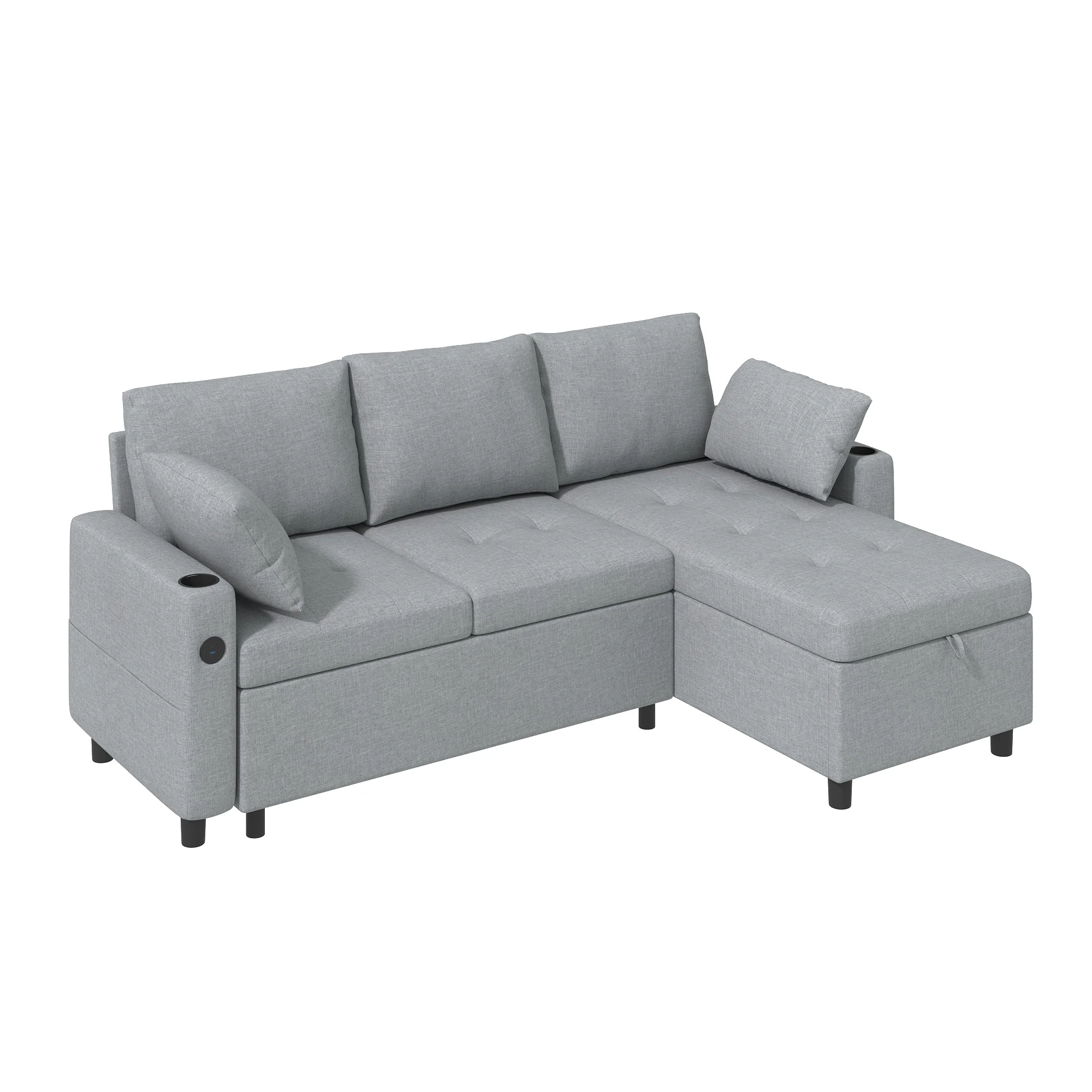 05fa640a919e553bc47fc4389912d73182c8e19ecd36a9d2dc655b55eb9af217.webp AECOJOY Sleeper Sofa Couch with Pullout Bed, Linen Fabric, Gray - Image 1