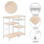 Utility Microwave Oven Stand Storage Cart Workstation Shelf White Oak 3-Tier Rack