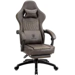Dowinx Gaming Chair Breathable PU Leather Gamer Chair with Pocket Spring Cushion, Ergonomic Computer Chair with Massage Lumbar Support, Adjustable Swivel Task Chair with Footrest(Brown)