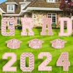 11 Pcs Graduation Decoration Class of 2024 Grad Yard Signs Congratulate Graduation Lawn Signs with 22 Stakes for Outdoor Graduation Party Supplies (