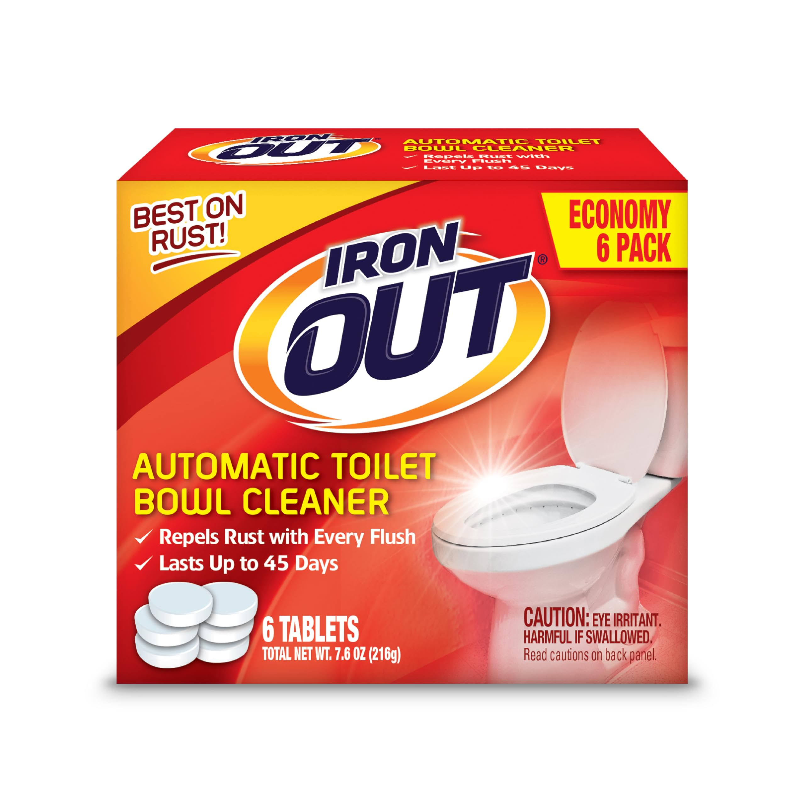 06a15d6f140dc5938f3a3da16bb0f44f84bd795bd9887ecdb5399eab8c74e2c2.jpg Iron Out Automatic Toilet Bowl Cleaner, 6 Tablets, White - Image 1