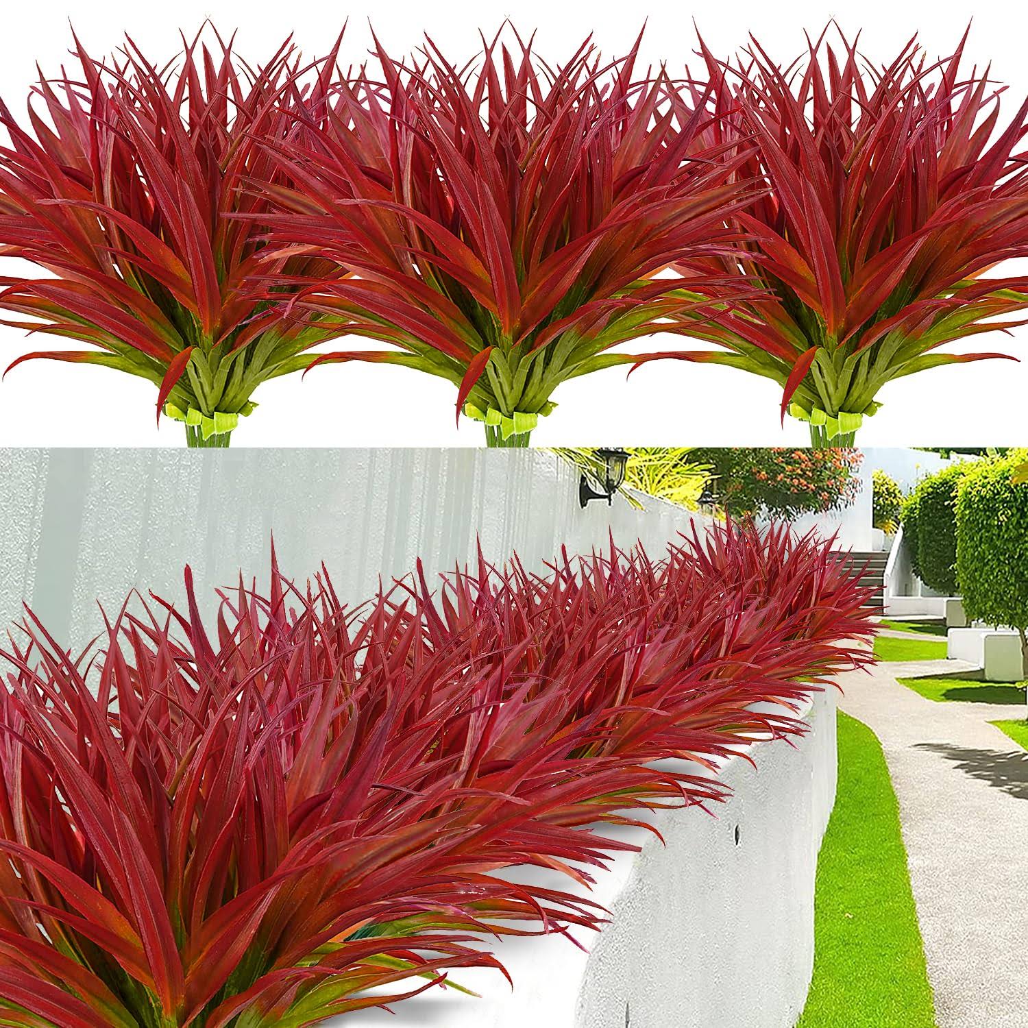 06bcc6dd28a072e5931322e65d9c7a2db43407953765ea8ffeec5c90b6c4c41a.jpg AUMVEYI 12 Pcs Artificial Outdoor Plants UV Resistant Tall Fake Grass Plants Bushes Faux Tropical Flowers D��cor Fall Winter Summer Planters Patio - Image 1