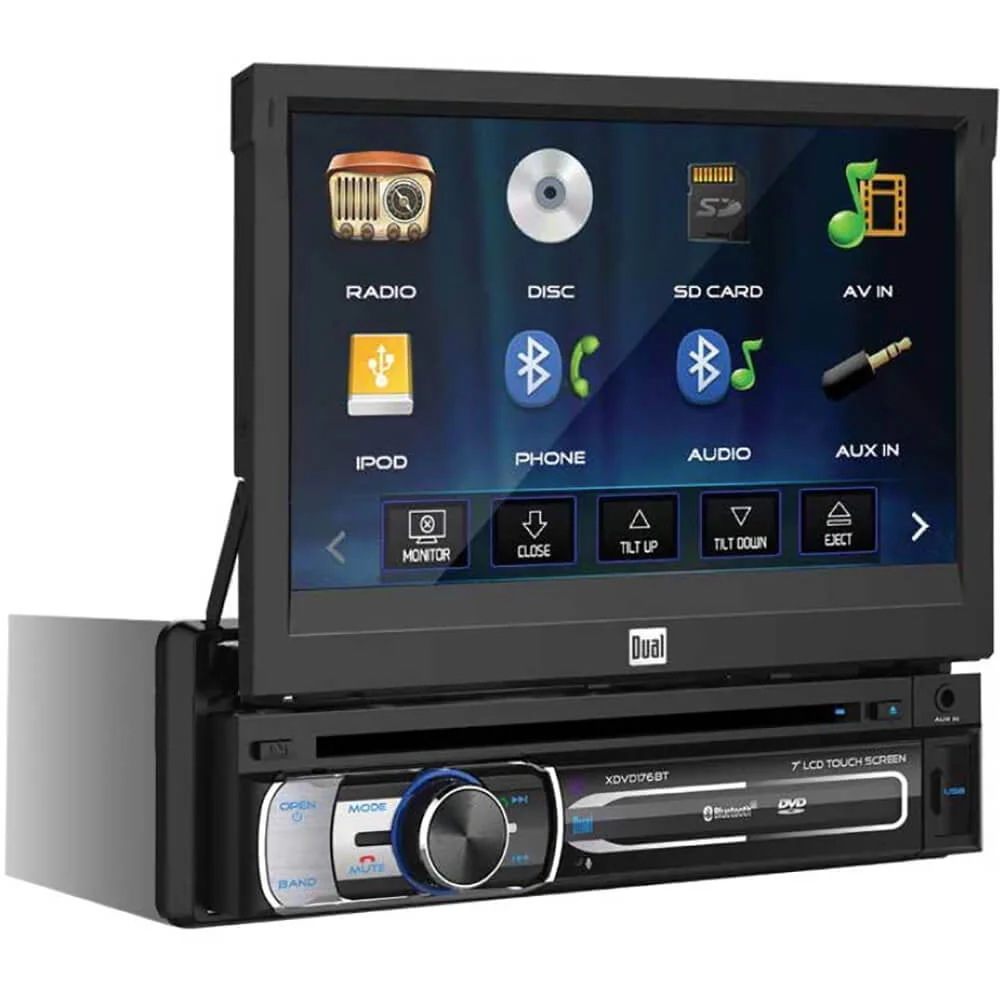 06d5a7c4099812c569b563da097c8f26fe0580d732ca2813408fae6fcf065576.webp Dual Electronics XDVD176BT 7 - Inch LED Backlit LCD Multimedia Retractable and Detachable Touch Screen Single Din Car Stereo with Built - in Bluetooth, Iplug, CD/DVD Player and USB/Microsd Ports - Image 1