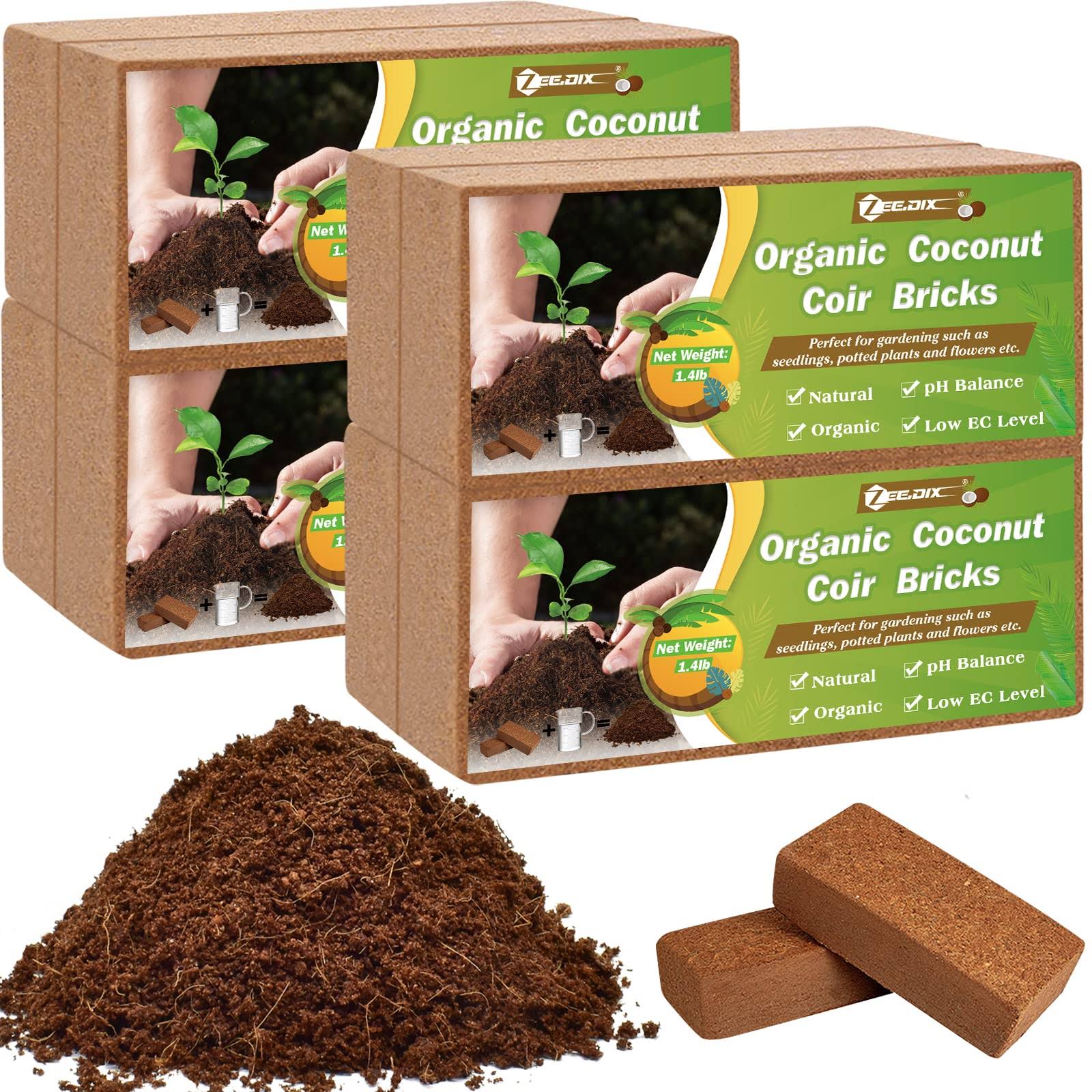 07a8752f986870263c0a911a17e267aaf19e6d9944bb9bd2afe7190247526d3b.jpg ZeeDix 8 Pcs Premium Coco Coir Compressed Coconut Coir 100% Organic Coco Coir Brick Coconut Coir Bricks with Low EC and PH Balan - Image 1