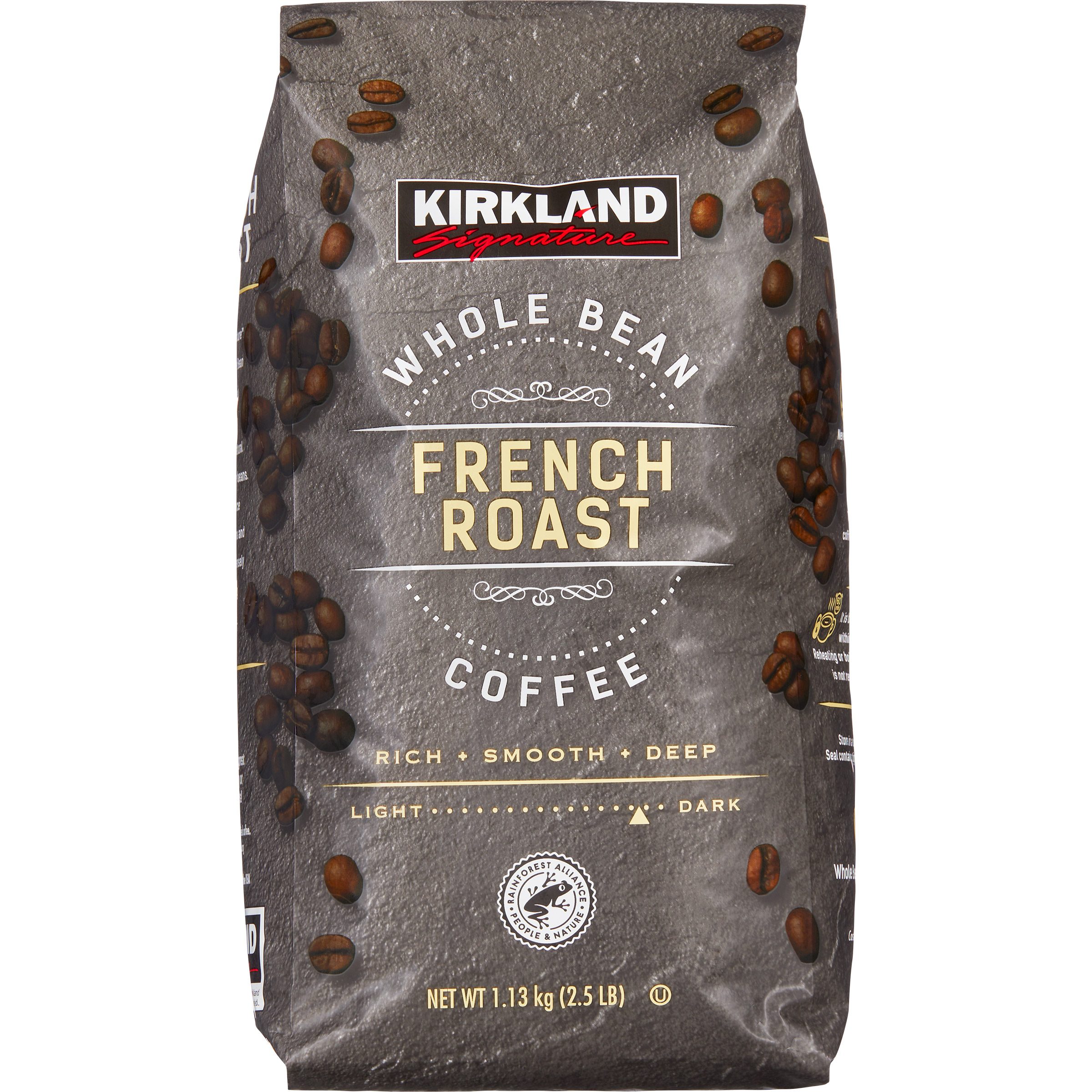 07b91fbcf39e9cd374c6184b8b2c9afb5cb860ee7842352e6941c55f1c327c2d.jpg Kirkland Signature Whole Bean Coffee, French Roast, 2.5 lb - Image 1