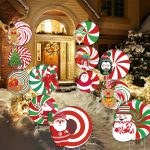 12 Pcs Christmas Outdoor Yard Signs Christmas Walkway Decorations Outside Double Printed Candy Ornaments Peppermint Corrugated Xmas Garden Decor