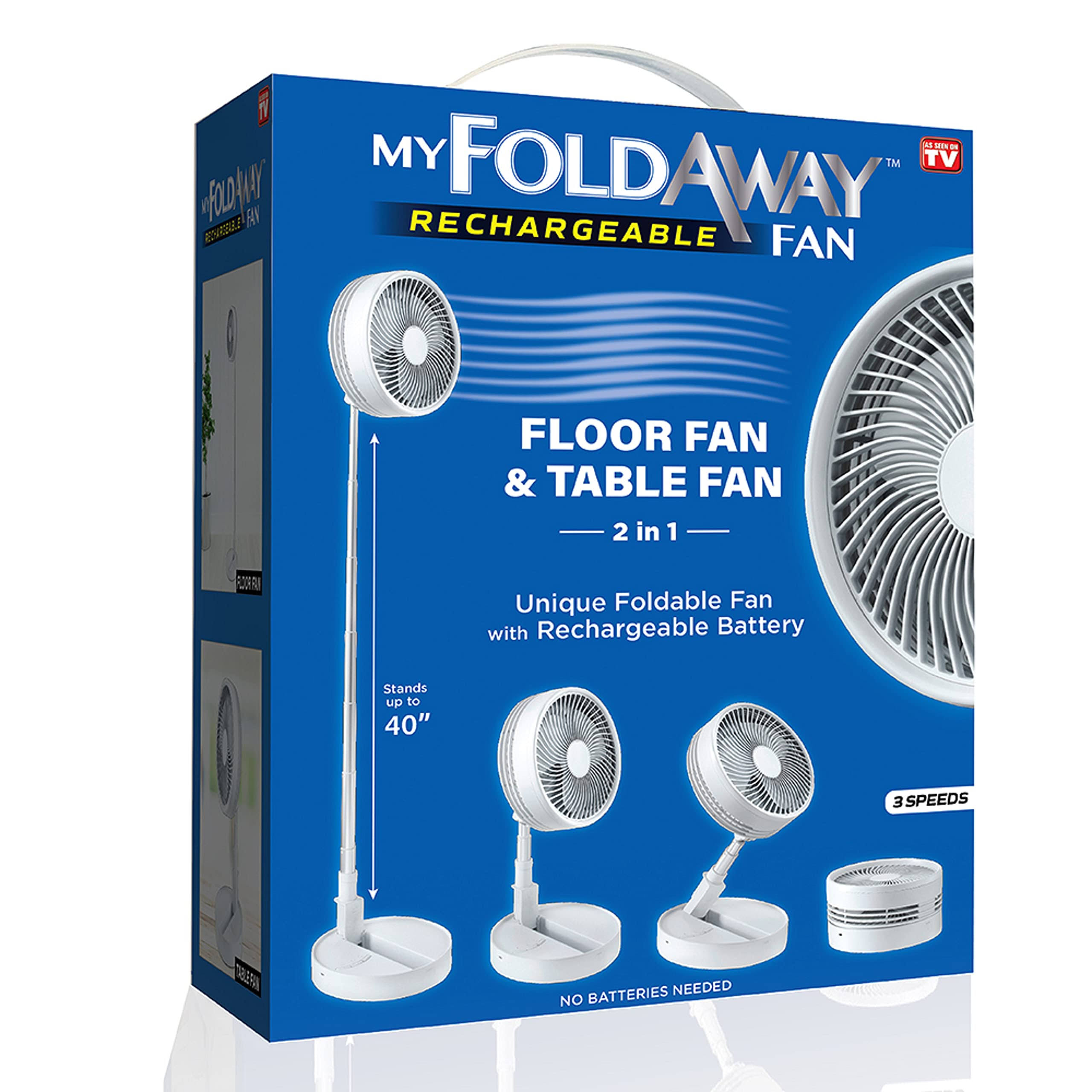 08230dd4f153fdd517f735324031c690a1609b24f7c5df6a741bdb08e2c9f04d.jpg My Foldaway Rechargeable Fan, All in 1 Folding Fan for Bedroom/Desk and More, Portable Travel Fan Fits in Suitcase, 10 Hour Battery Life, Quiet - Image 1