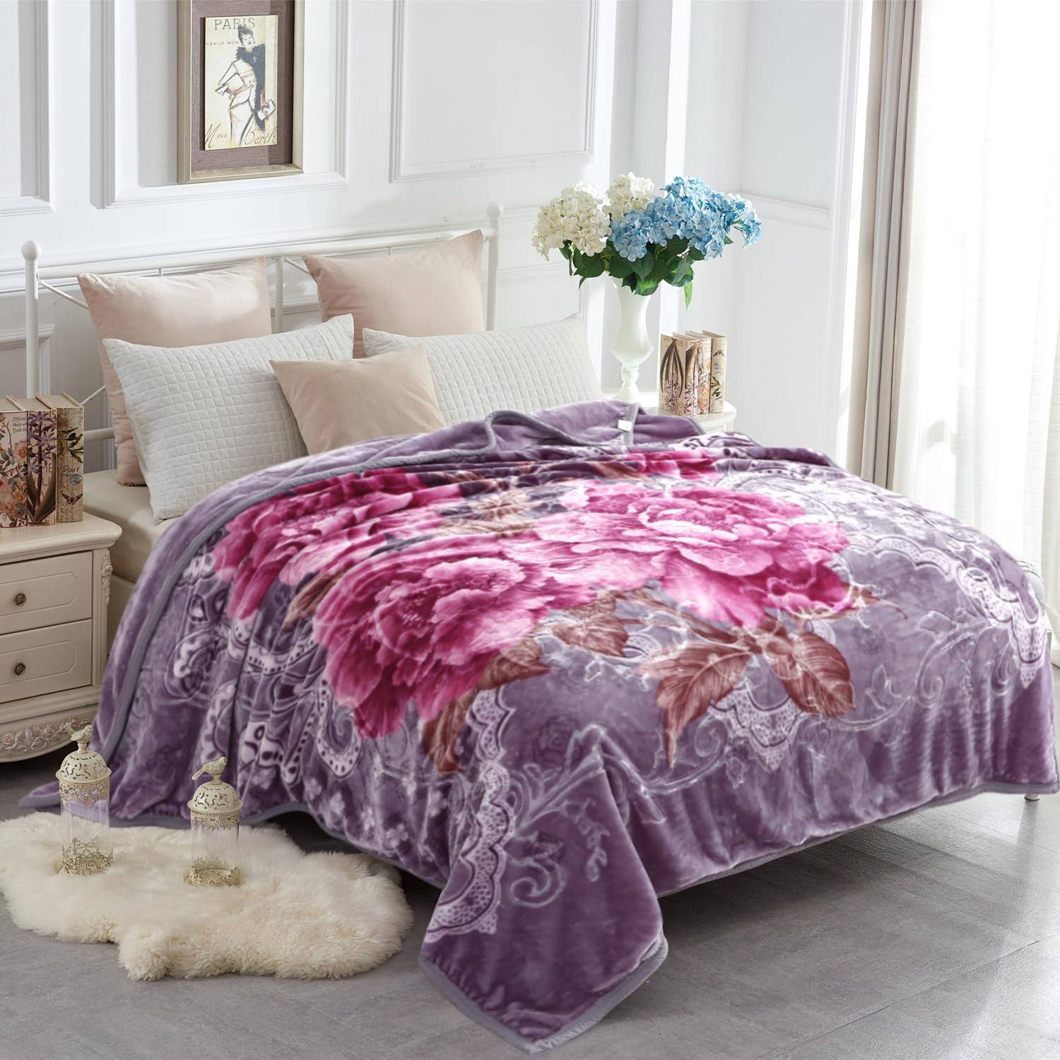 0838e57403aa27ee634169631f0d17856ec79479057b338fac80bdad8642a322.jpg JYK Heavy Korean Faux Mink Fleece Blanket, 5 lb - 2 Ply Reversible 520GSM Silky Soft Plush Warm Blanket for Autumn Winter - Image 1