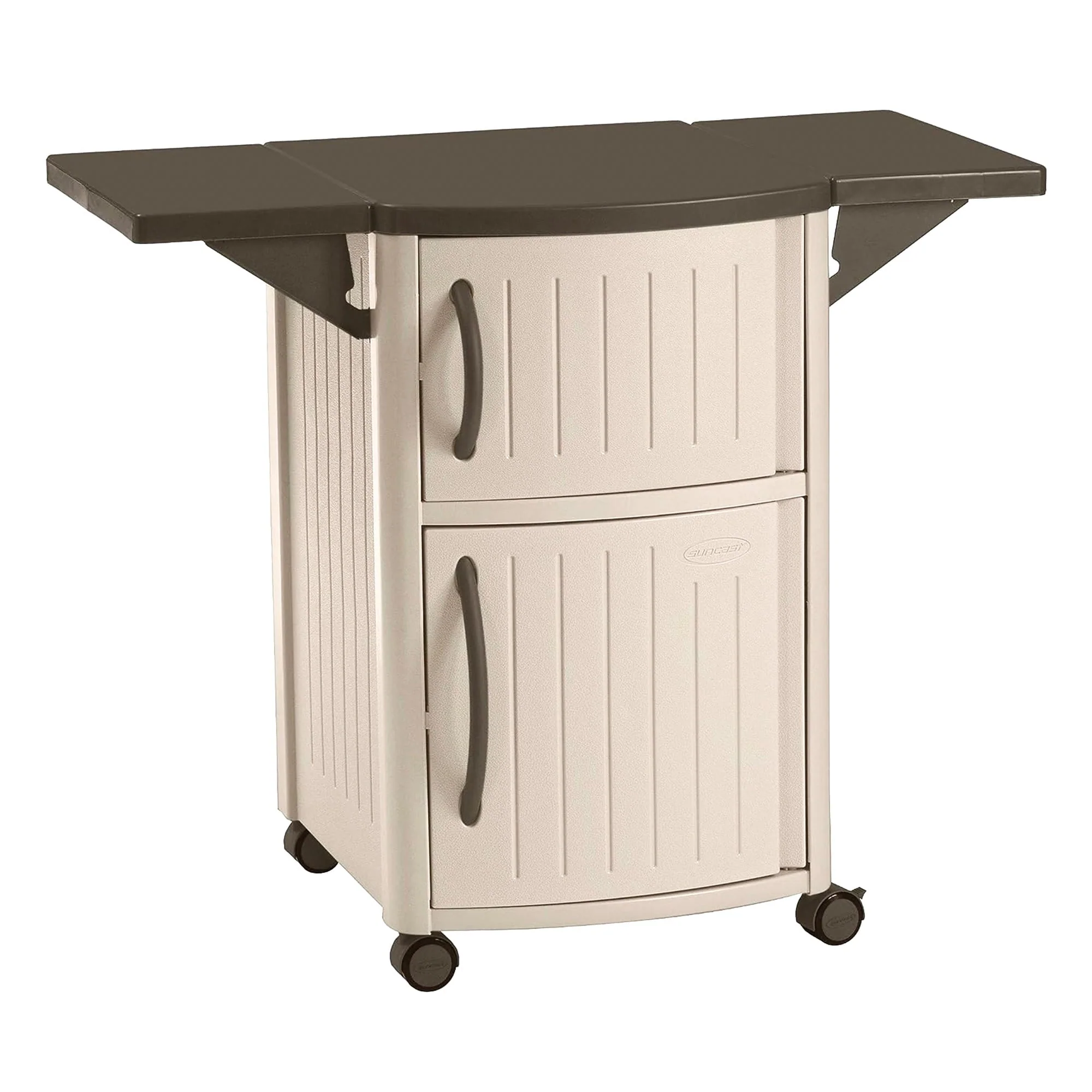 083b40d5a0df73ffa8a2cdf6f5757e074ae78acbec62da0d494214e49ee060c9.webp Suncast DCP2000 Portable Outdoor Prep Serving Grill Station Table and Cabinet - Image 1