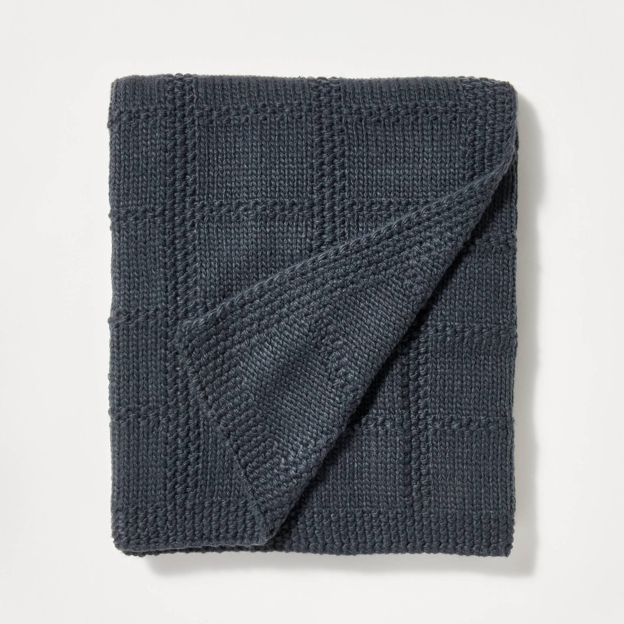 087479fe17667525e629b8d3e66b7e9d6e5183caf8481d6d7a0972569c9cdfc9.jpg Grid Knit Throw Blanket Navy Blue - Threshold Designed with Studio McGee - Image 1