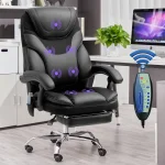 Massage Office Chair, Reclining Office Chair with Footrest, Ergonomic Office Chair with Lumbar Support, High Back Executive Office Chair, Height and Armrest Adjustable, 300 lb Capacity