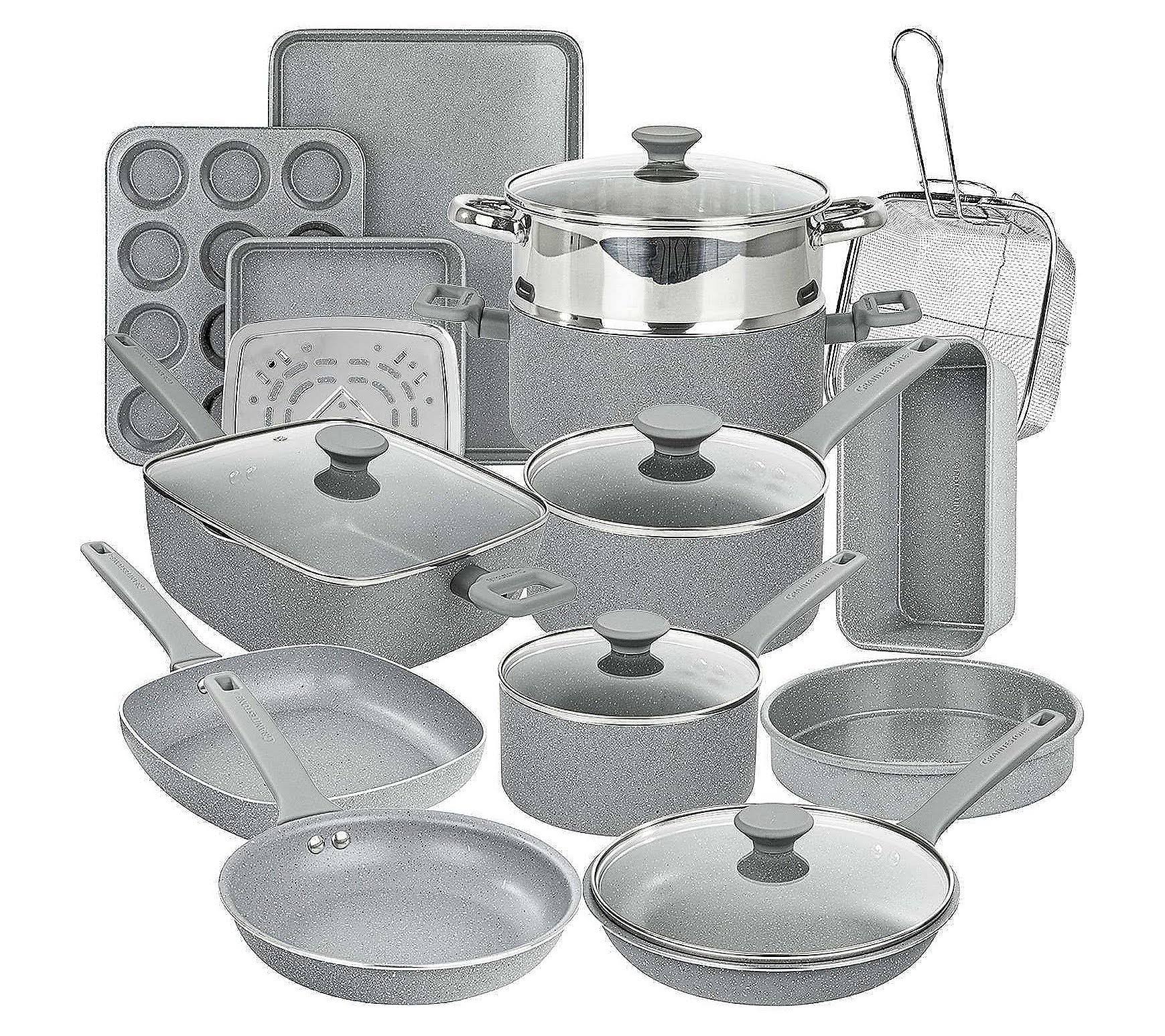 0894e417686a3afcbdf5a0a556677d07863ba452075358b8341b9ae2f6a37f4e.jpg Granitestone Desert Grey 20 PC Nonstick Cookware and Bakeware Set - Image 1