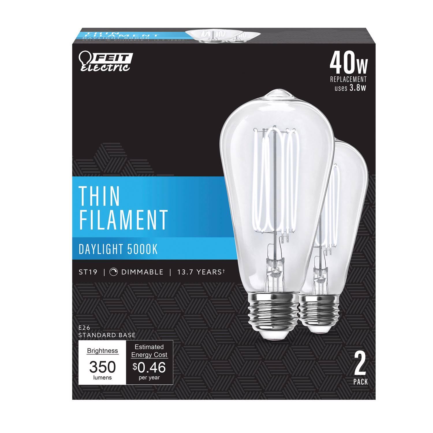 08ccb1faacbb193417c40cb55512e8c45f25720de40765e98c1291e98b467282.jpg Feit Electric 3011408 40W Equivalence ST19 E26 Filament LED Daylight Bulb Clear - Medium - Image 1
