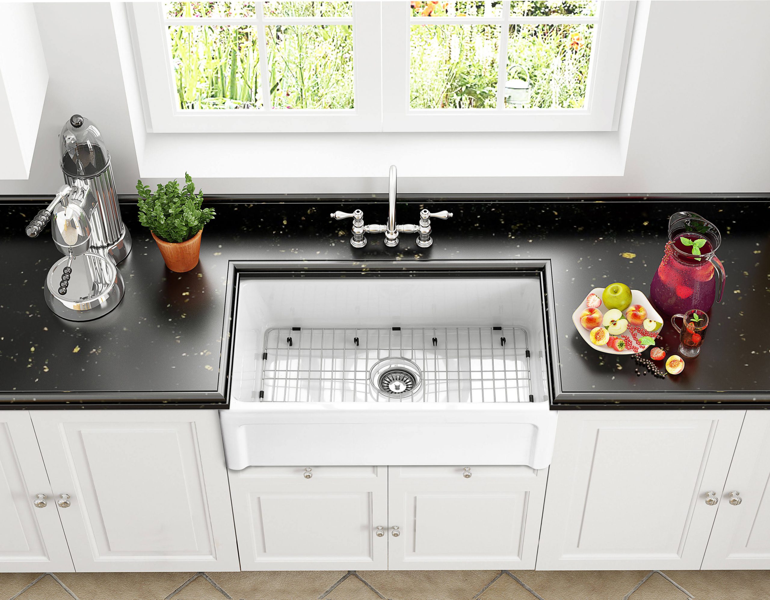 08f8d509f62c1b72f100dedd57ff843adaba571201edc162e537589cdf1bd55f.jpg Allen + Roth Farmhouse Apron Front 30-in x 18-in White Fireclay Single Bowl Kitchen Sink Stainless Steel | MC-20404R - Image 1
