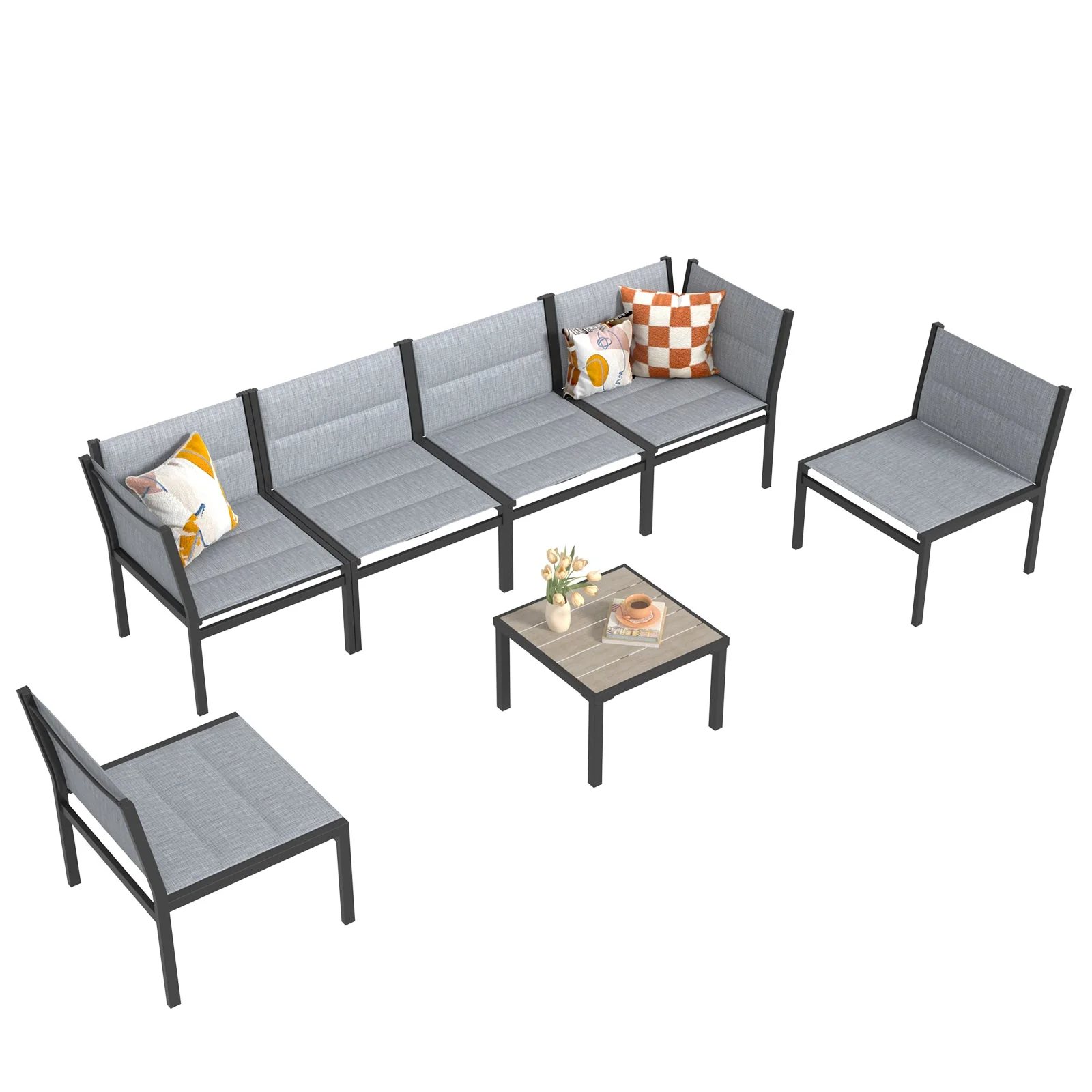 091a46d061af6b419454ca8deac9d103b029dff2dcf180315f9e7dd5b63300ea.webp AECOJOY 7 Pieces Outdoor Sectional Furniture Textilene Fabric Outdoor Conversation Sets, Dark Grey - Image 1
