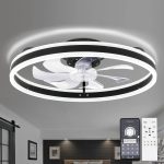 Oaks Aura DC2002 20in. LED Indoor Black Bladeless Low Profile Ceiling Fan Flush Mount Smart App Remote Control Dimmable Lighting