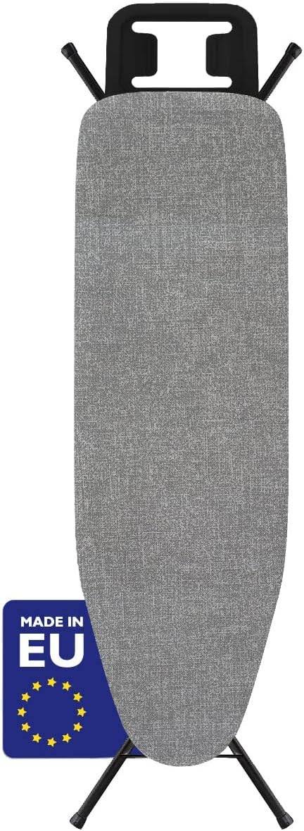 094086fe331594c69e725f8b26391502d034b278f09892b7c32351aa4cec5922.jpg Bartnelli Ironing Board Made in Europe | Iron Board with 4 Layered Cover & Pad, Height Adjustable Up to 36" Features A Safety Iron Rest, 4 Steel - Image 1