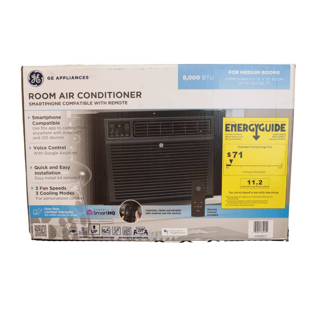 0970a9b00b2b567dca5b89c97da5eda09a7b20ba1c4c6485d420b19cb8dd1af7.jpg GE 8,000 BTU 115-Volt Smart Window Air Conditioner with Remote, AEN08LZ, Black - Image 1