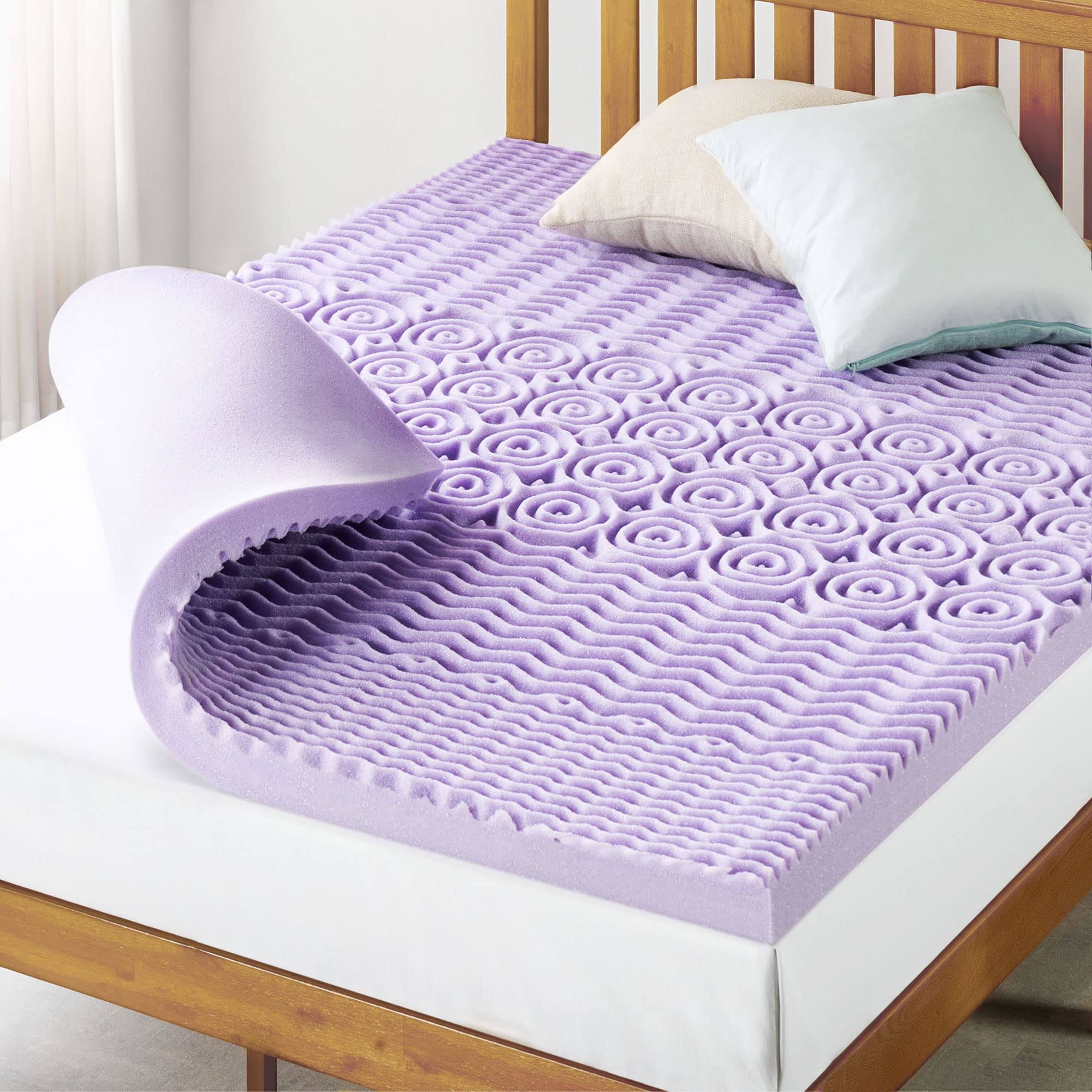 098bedc076508070b34d555e29f69159b4ccafa97ddb9b757c45c071fd7b0182.jpg Mellow 3 inch 5-Zone Memory Foam Mattress Topper, Soothing Lavender Infusion, Twin - Image 1