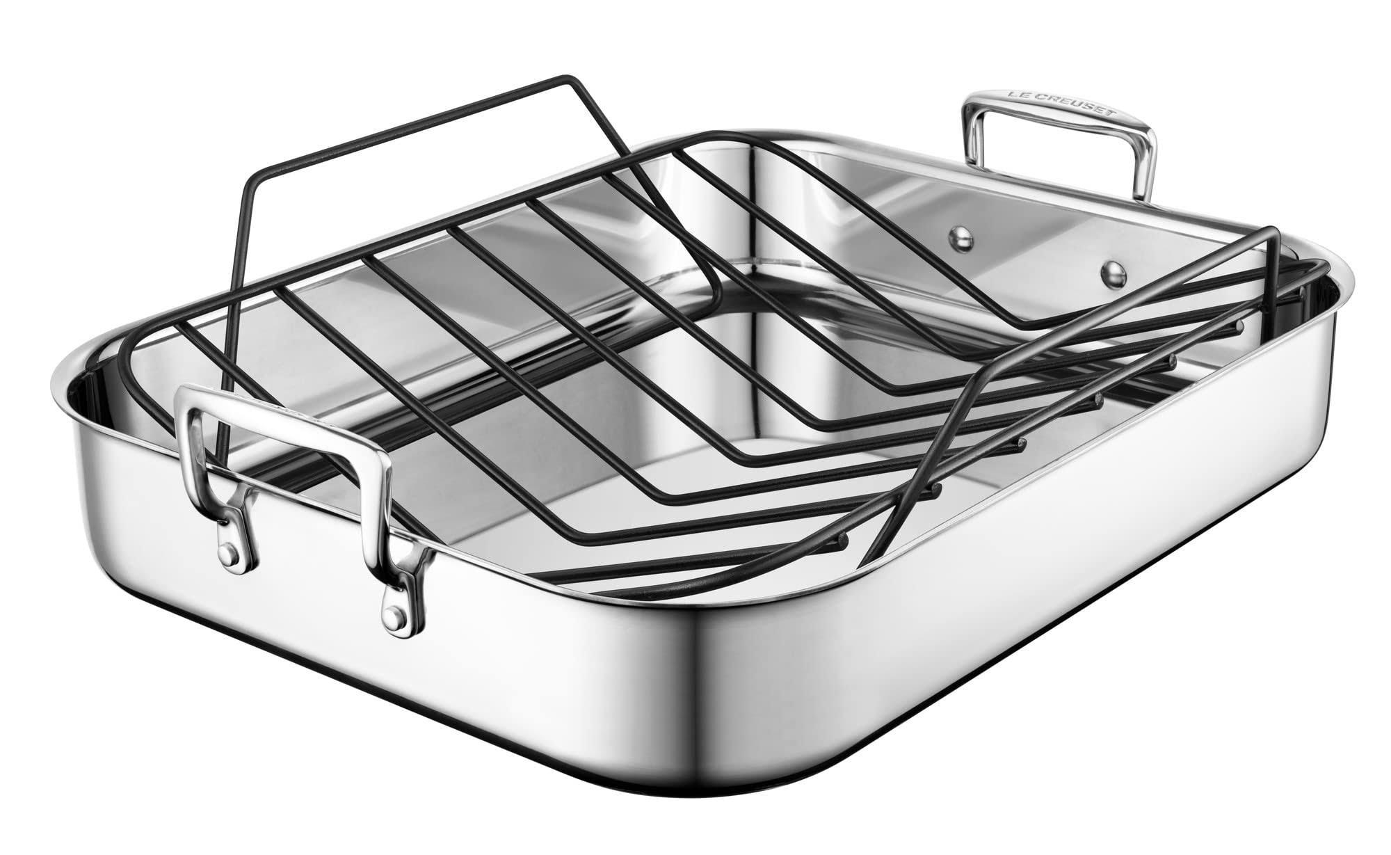 099a5484f7b1647a7aae6bc8e95ba35d9a3f0c1d8e1fab473bb7e9ba34e2408e.jpg Le Creuset Large Stainless Steel Roasting Pan with Nonstick Rack - Image 1