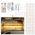WOBANE Under Cabinet LED Lighting Kit, 6 Pcs LED Strip Lights with Remote Control Dimmer and Adapter, Dimmable for Kitchen