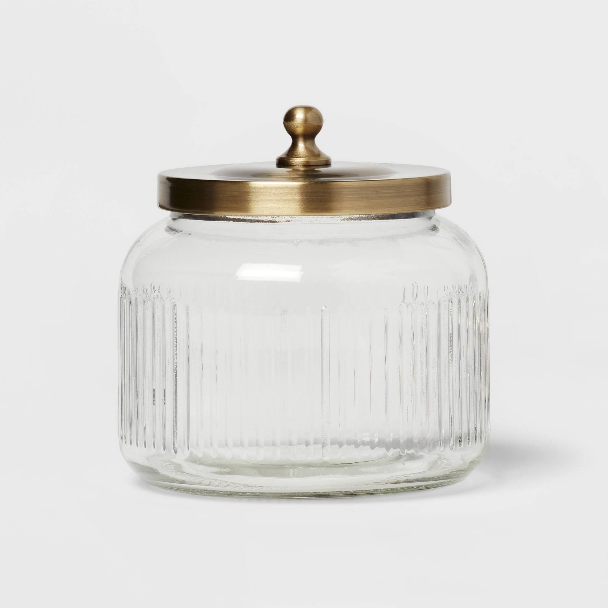 09d46d02549fa76e131324fb332ccbf4f5dad263ed2ceb56e6ed2143c3b8d7ee.jpg Small Glass Bath Canister Brass - Threshold - Image 1