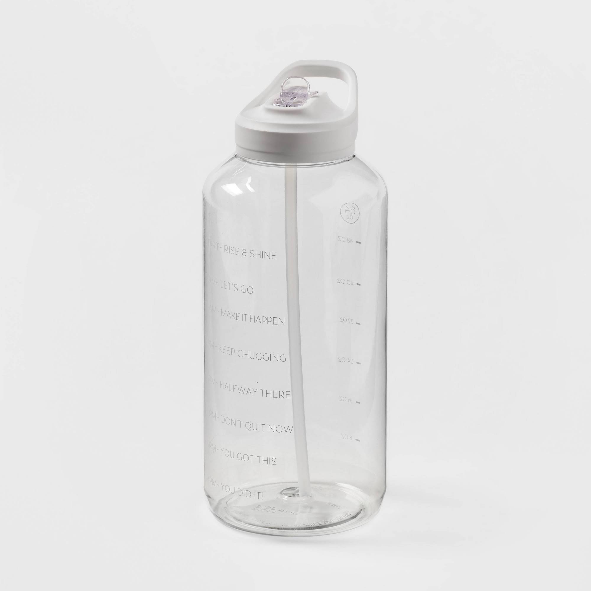 09f2c53acd17a6a8491153642ebeb1fab92832d04121eaac0a88cfe13862c0d7.jpg Room Essentials Plastic Tracker Water Bottle - White - 64 oz - Image 1