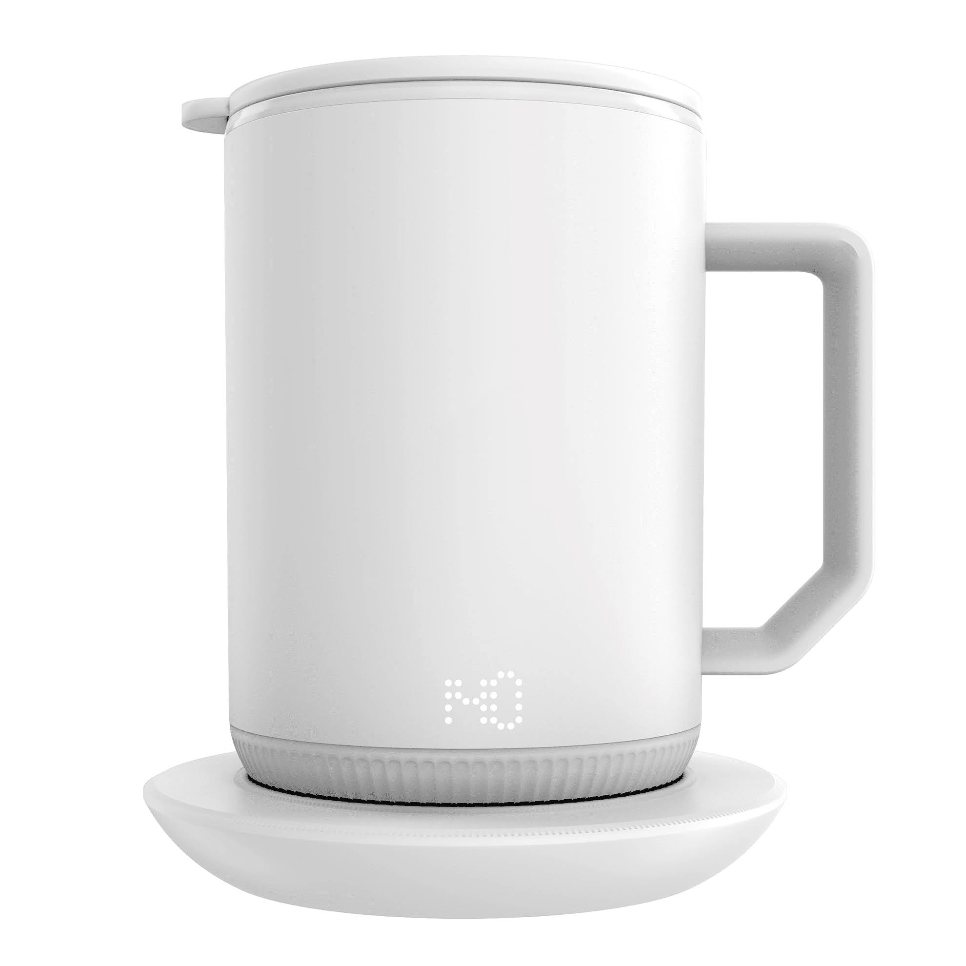0a1a3c114627d93beaafead26f51bf3316339a1685c1b38192e5b2ed48c3f59a.jpg Ionmug & Charging Coaster 12oz. Stainless Steel Self Heating Coffee Mug with Lid, White - Image 1