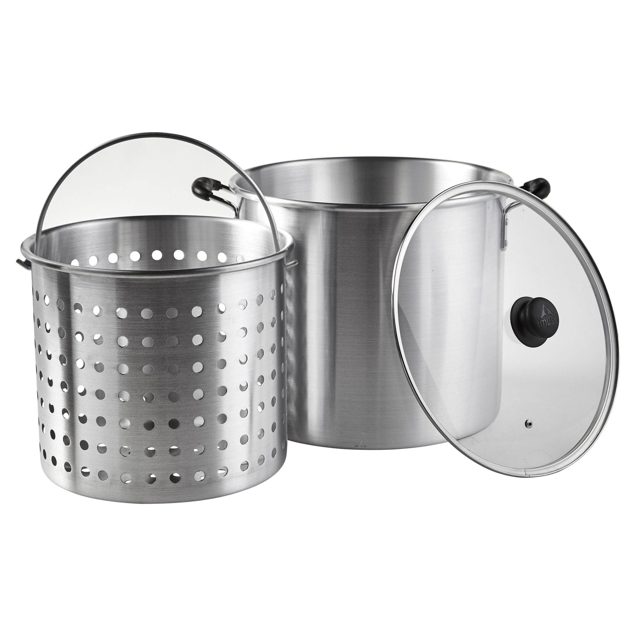 0a658eef837f4089194569c08a0bde0e3d3bc07e52606742c23352eae7ffd1ca.jpg IMUSA 32-Quart Steamer with 21-Quart Basket with Glass Lid and Cool-Touch Handles - Image 1