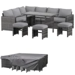 AECOJOY 7 Pieces Outdoor Wicker Rattan Dining Sofa Set with Waterproof Cover, Gray