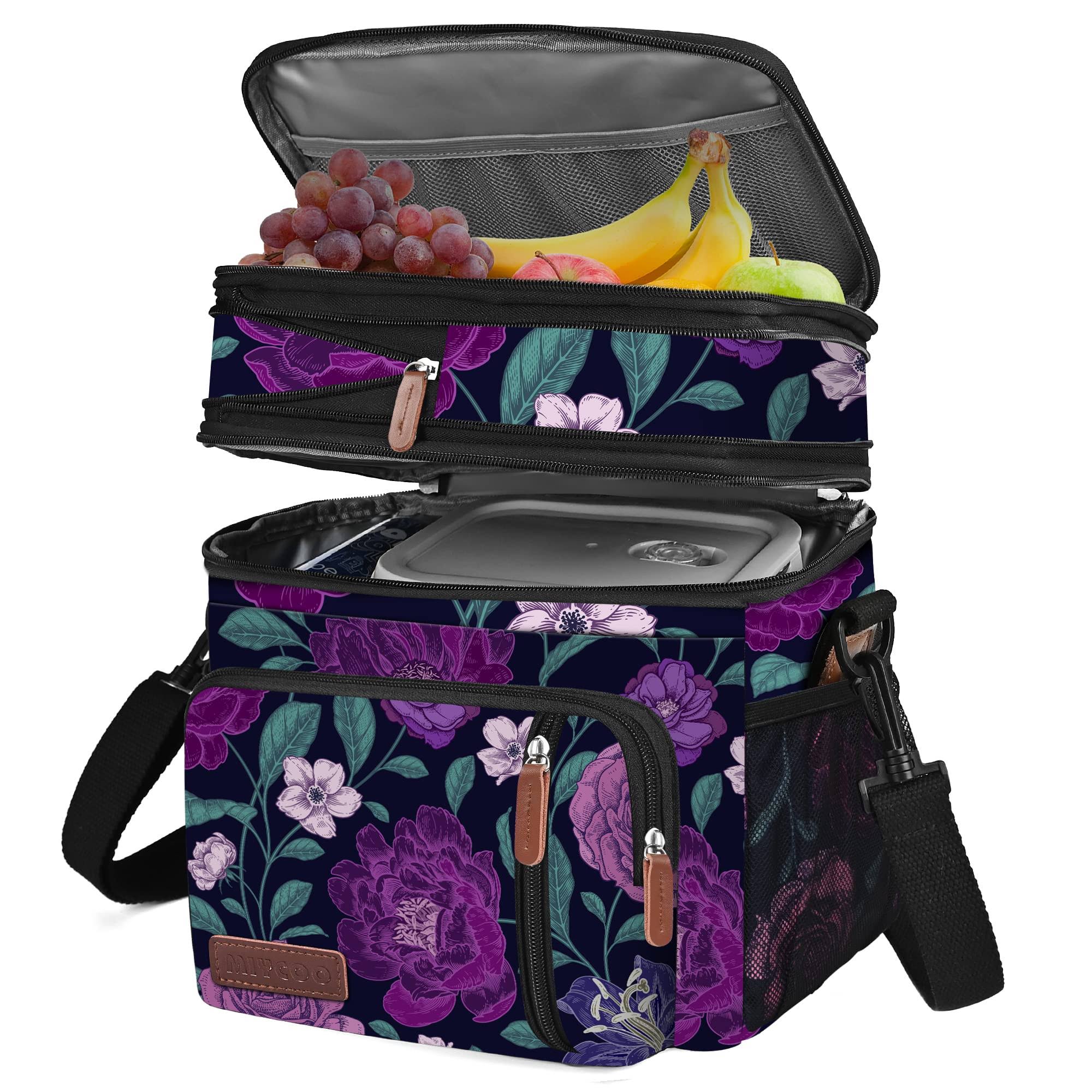 0a96b29e465253c37c7dde9b0123bff0f44716b7c9601be454005d479f2cdc5a.jpg MIYCOO Lunch Bag for Women Men Double Deck Lunch Box - Leakproof Insulated Soft Large Lunch Cooler Bag, (Purple Flower,15L) - Image 1