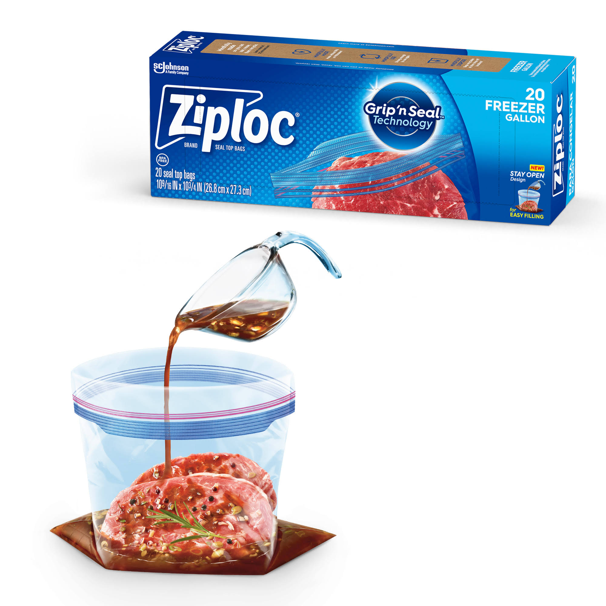 0aa51652dd94026e5192faf5b8d73ff40c46ae1fd39e22d649c4a1ae1d9d58ca.jpg Ziploc Brand Freezer Bags with Grip 'n Seal Technology, Gallon, 20 Count - Image 1