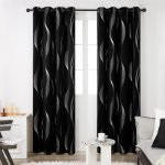 Deconovo Thermal Insulated Room Darkening Black Blackout Curtains with Silver Stripe Pattern, Grommet Curtains for Living Room, 2 Panels, 52 by 84 in