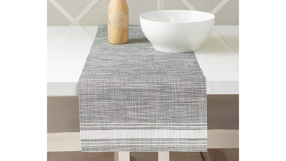 0ace125e3da8f728d9b504e47465c678810b91a52794b6b20bade0b6545cfec2.jpg Real Living - Gray Stripe-accent Bistro Table Runner - Image 1