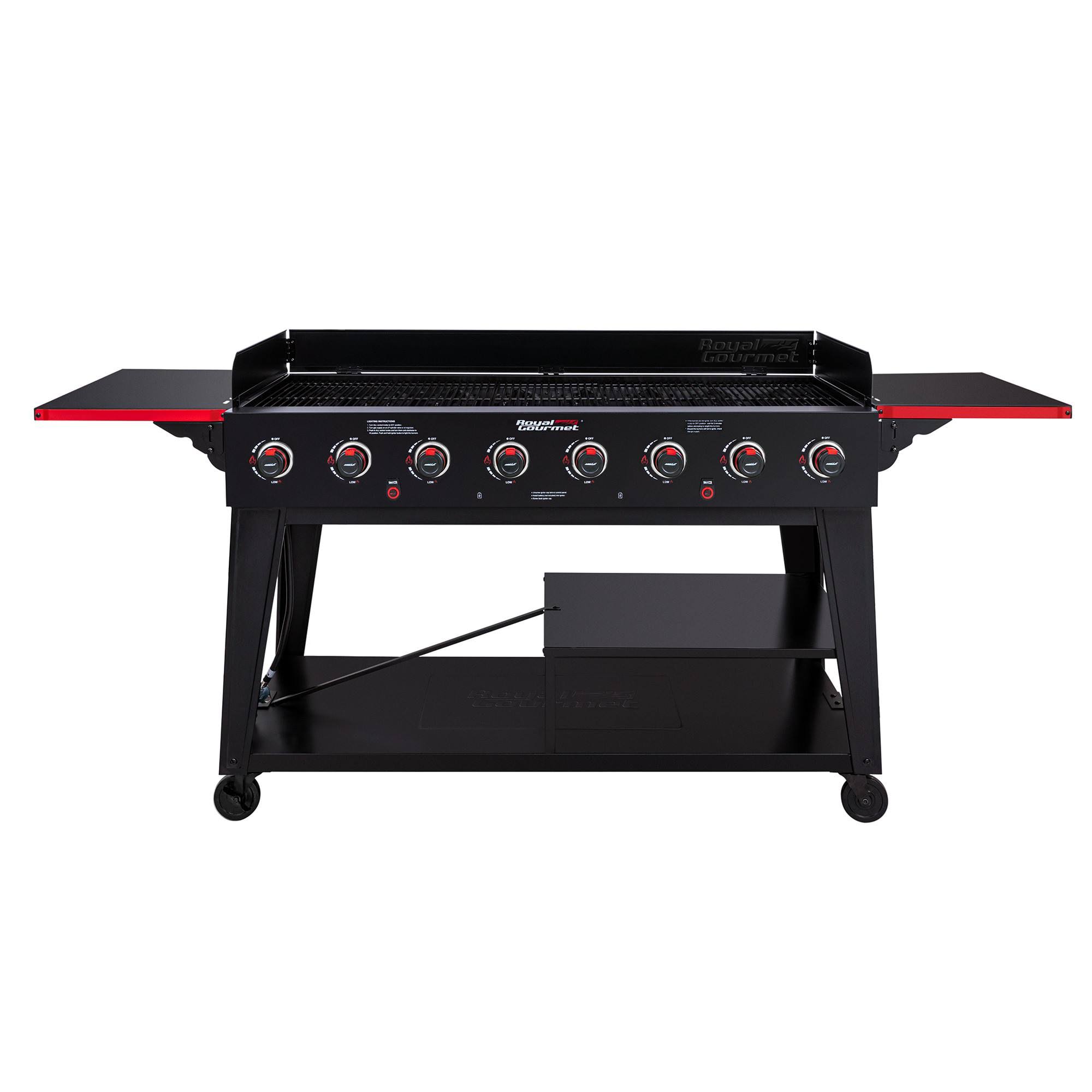 0b5193393aa07bcdb84384b9f157e98871ec761b35c77e79a9c2e467f9c7519a.jpg Royal Gourmet GB8003 8-Burner Event Propane GAS Grill with 2 Folding Side Tables in Black - Image 1