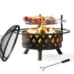 Bapipro Fire Pit for Outside 30 inch Outdoor Wood Burning Firepit Large Steel Firepit Bowl with Removable Cooking Swivel BBQ Grill for Backyard