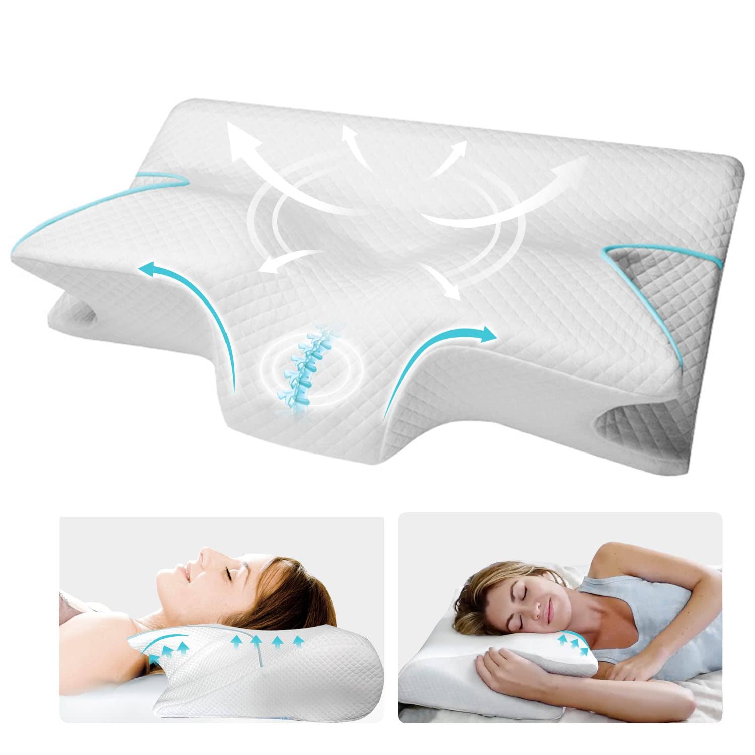 0bda4a532937a5857f3a28ed25f68d5994061747ccbed785134d17640b379689.jpg cervical/shoulder Pain Pillow with Cooling Case, Hollow Design Odorless Memory Foam Orthopedic Bed Pillow for Sleeping, Neck Pain Relief, Side Back St - Image 1