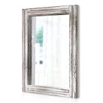 AAZZKANG Rustic Mirror Wood Framed Wall Mirror 20"x16" Rectangle Decorative Bedroom Bathroom Farmhouse Mirror White
