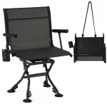 AECOJOY Folding Hunting Swivel Chair, Compact Storage Design, Black Steel Frame for Outdoor Shooting & Camping