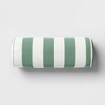 20"X8" Striped Cylinder Outdoor Bolster Pillow with Contrast Piping Green - Threshold Designed with Studio McGee