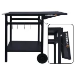 Pizzello Outdoor Grill Pizza Oven Food Prep Bbq Cart Stand Table with Storage Wheels Expandable Countertop, Black